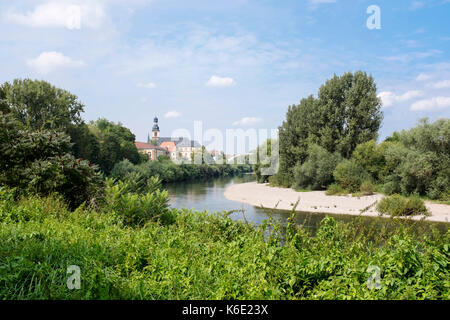 Mannheim-Seckenheim, seen from the Neckar River Stock Photo