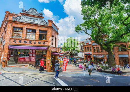 TAIPEI, TAIWAN - JUNE 29: This is the entrance to Shenkeng old street a traditional old street which features old chinese arhcitecture and tradititona Stock Photo