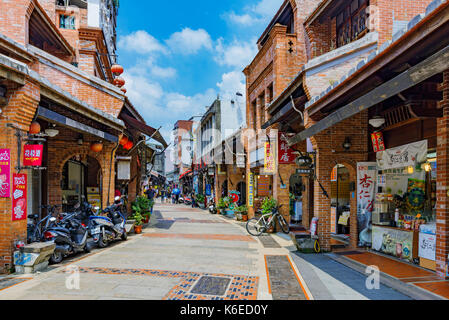 TAIPEI, TAIWAN - JUNE 29: This is Shenkeng old street a famous old street which features old Chinese arhcitecture and tradititonal shops and restauran Stock Photo