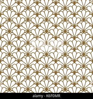 Japan inspired vector seamless pattern in gold line color style. Stock Vector
