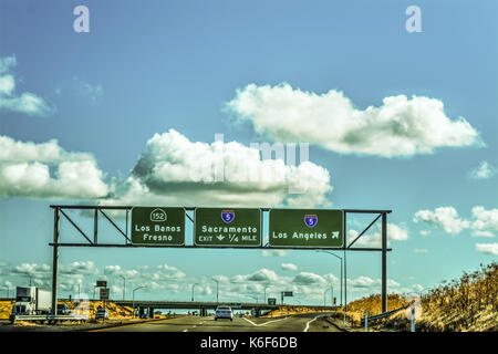 Road signs in Interstate 5 southbound. California, USA Stock Photo