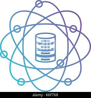 data science atom around of server icon silhouette in color gradient from purple to blue Stock Vector