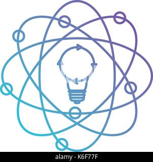 light bulb and atom around in color gradient silhouette from purple to blue Stock Vector