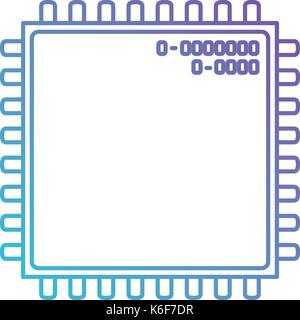 microchip closeup icon in color gradient silhouette from purple to blue Stock Vector