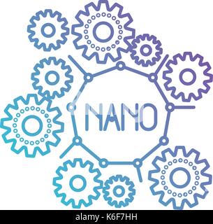 set gear machinery with nano molecular structure in color gradient silhouette from purple to blue Stock Vector