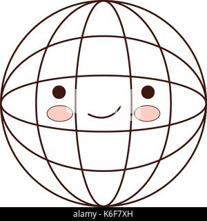 globe world cartoon kawaii in monochrome silhouette Stock Vector