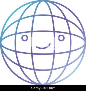 globe world cartoon kawaii in color gradient silhouette from purple to blue Stock Vector