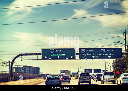 Traffic on 105 freeway westbound. Los Angeles, California Stock Photo