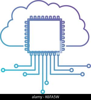 cloud storage data and cpu microprocessor icon in color gradient silhouette from purple to blue Stock Vector