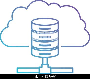 cloud and network server storage icon in color gradient silhouette from purple to blue Stock Vector