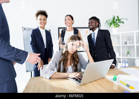 multiethnic colleagues having business meeting Stock Photo