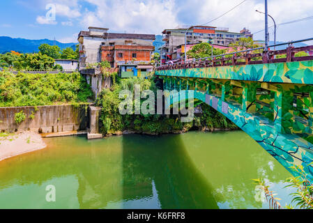 TAIPEI, TAIWAN - JUNE 29: This is a bridge and riverside architecture in the historic rural district of Shenkeng  on June 29, 2017 in Taipei Stock Photo