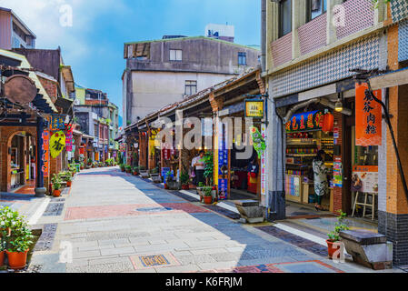 TAIPEI, TAIWAN - JUNE 29: This is Shenkeng old street a famous old street which features old Chinese arhcitecture and tradititonal shops and restauran Stock Photo