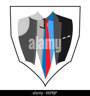 armour or suit, sword or tie - vector concept on shield Stock Vector
