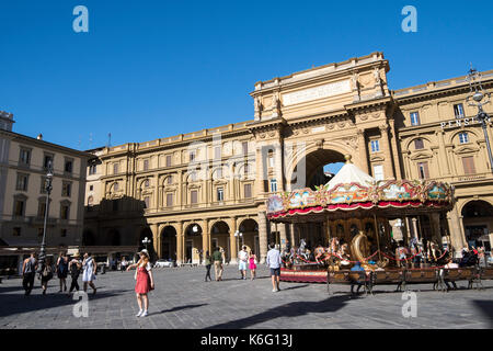 A carousel in Piazza della Repubblica on a sunny summer day in Florence, Italy Tuscany Europe EU Stock Photo