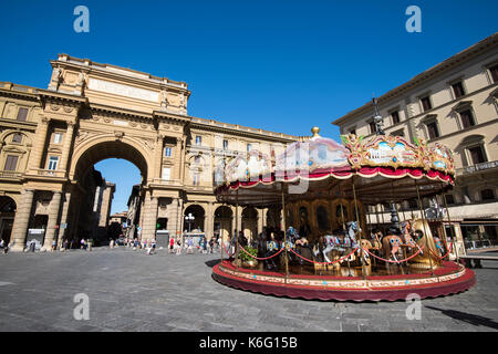 A carousel in Piazza della Repubblica on a sunny summer day in Florence, Italy Tuscany Europe EU Stock Photo