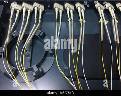 Fiber optic patch panel installation Stock Photo