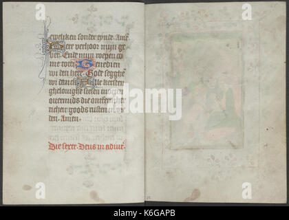 Book of hours by the Master of Zweder van Culemborg   KB 79 K 2   folios 032v (left) and 033r (right) Stock Photo
