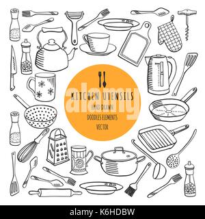 Vector set of kitchen utensils Stock Vector
