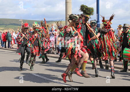 Foxs Morris dancers, Shore Road, Swanage Folk Festival 2017, Isle of Purbeck, Dorset, England, Great Britain, United Kingdom, UK, Europe Stock Photo