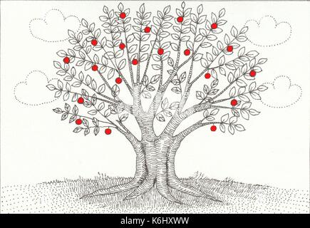sketsa pohon apel