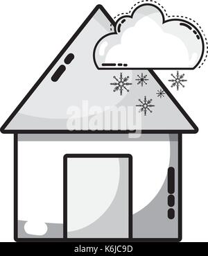 grayscale house with cloud snowing natural weather Stock Vector