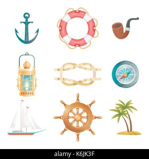Cartoon vector nautical elements. Highly detailed. All objects are conveniently grouped Stock Vector