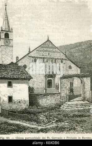 Chiesa parrocchiale dei Ss. Gervasio e Protasio in Baveno xilografia di Barberis Stock Photo