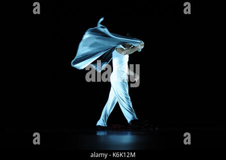 Ziya Azazi-Dervish in progress,Turkish dervish Ziya Azazi creates amazing solo choreographies with various variations, always based on and influenced Stock Photo