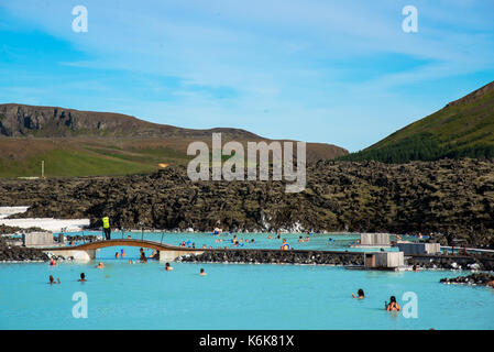 tourists in thermal bath the Blue Lagoon, Iceland Stock Photo
