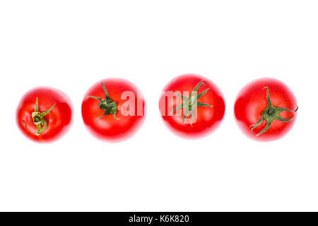 Several red ripe tomatoes isolated on white background. Studio Photo Stock Photo