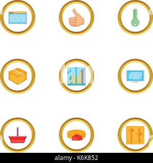 Browser settings icons set, cartoon style Stock Vector