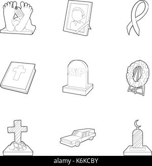 Cemetery icons set, outline style Stock Vector