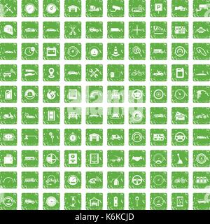 100 garage icons set grunge green Stock Vector