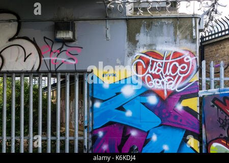 Justice 4 Grenfell sign sprayed on a wall in London. A reference to the Grenfell Tower fire in June 2017 Stock Photo