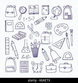 a set of school subjects on a notebook sheet. Back to school. Vector illustration Stock Vector