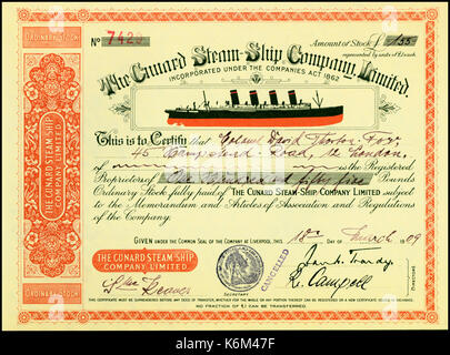 Cunard Steam Ship Company 1909 Stock Photo