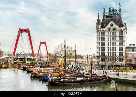 A view on the Oude Haven, Rotterdam, The Netherlands (March 2016) taken from the Overblaak (Kubuswoningen) Stock Photo