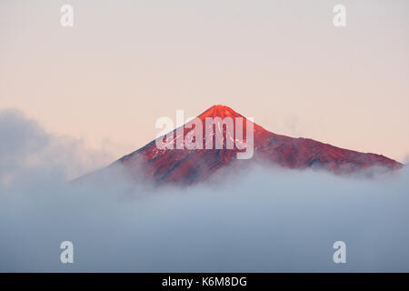 The Peak of Mount Teide is a volcano on Tenerife in the Canary Islands, Spain. Its 3,718-metre (12,198 ft) summit is the highest point in Spain. Stock Photo