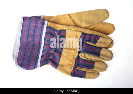 Pair of protective work gloves isolated on a white background. Stock Photo