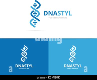 Vector of dna and chromosome logo combination. Gene and helix symbol or icon. Unique spiral and molecular logotype design template. Stock Vector