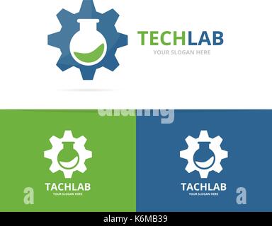 Vector of gear and bulb logo combination. Mechanic and lab symbol or icon. Unique industrial and science, laboratory logotype design template. Stock Vector