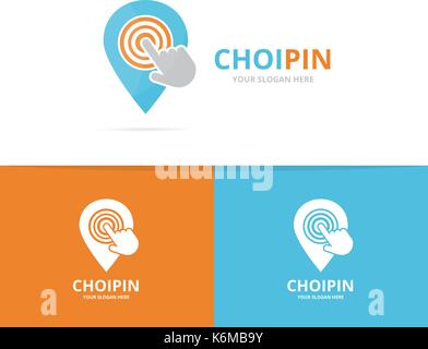 Vector of map pointer and click logo combination. GPS locator and cursor symbol or icon. Unique pin and digital logotype design template. Stock Vector