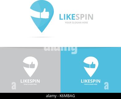 Vector of map pointer and like logo combination. GPS locator and best symbol or icon. Unique pin and hands logotype design template. Stock Vector