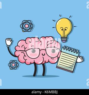 set kawaii brain with knowledge education Stock Vector
