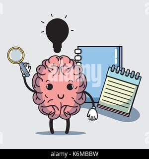 set kawaii brain with knowledge education Stock Vector