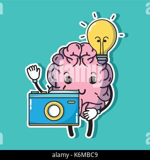 set kawaii brain with knowledge education Stock Vector