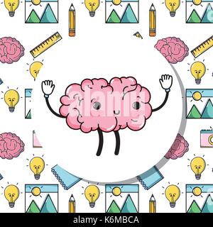 set kawaii brain with knowledge education Stock Vector