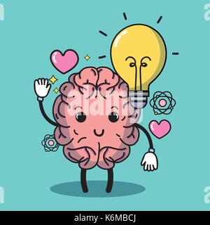 set kawaii brain with knowledge education Stock Vector
