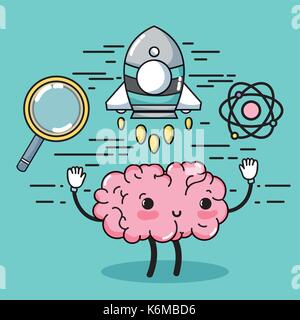 set kawaii brain with knowledge education Stock Vector
